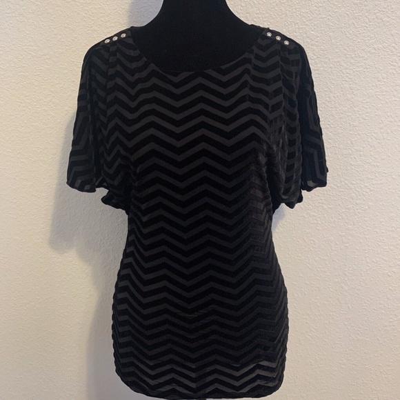 White House Black Market Tops - White House Black Market Black Velvet Striped Sheer Top Women's Size XS